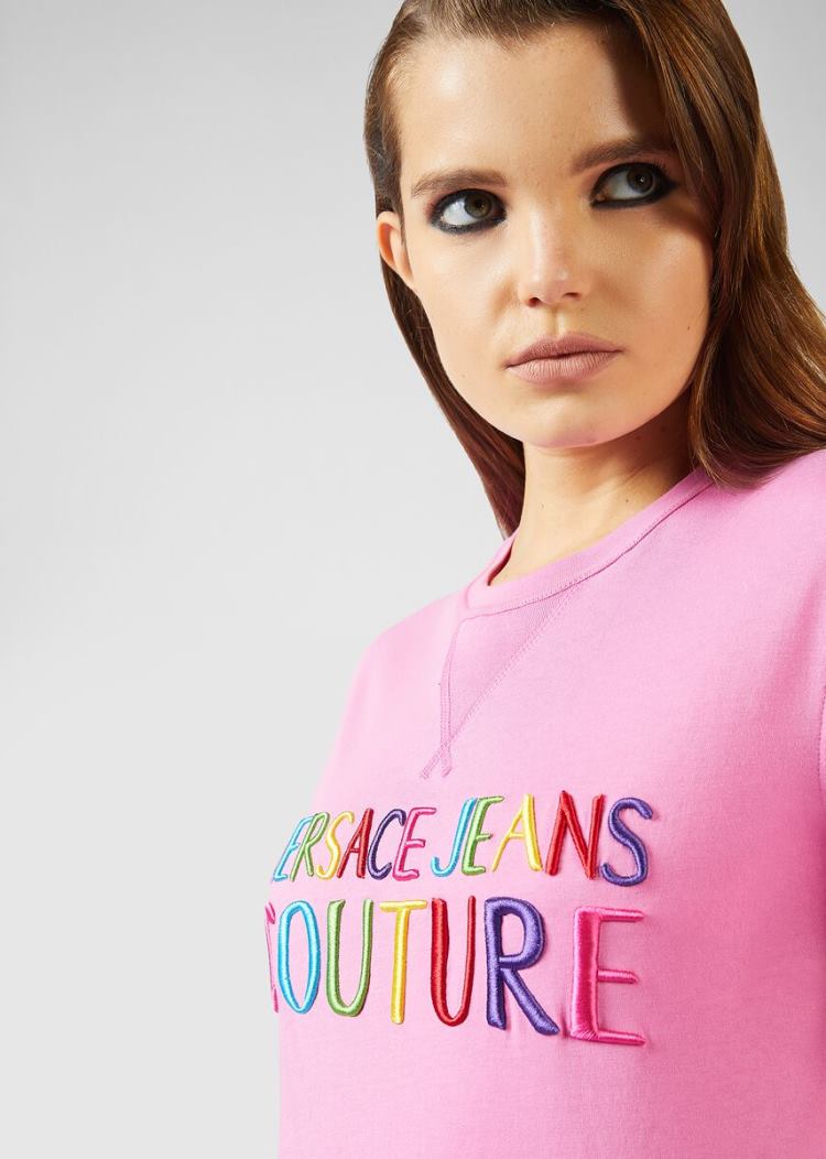 Versace Jeans Couture Multicolor Logo T Shirt μπλουζακια Jeans Couture ροζ | 70Q8L9W