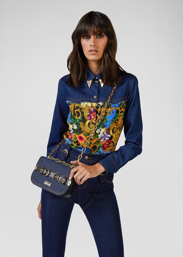 Versace Jeans Couture Multirings Denim Cross Body Mini Bag τσαντα Jeans Couture μπλε | 9CPL5SP