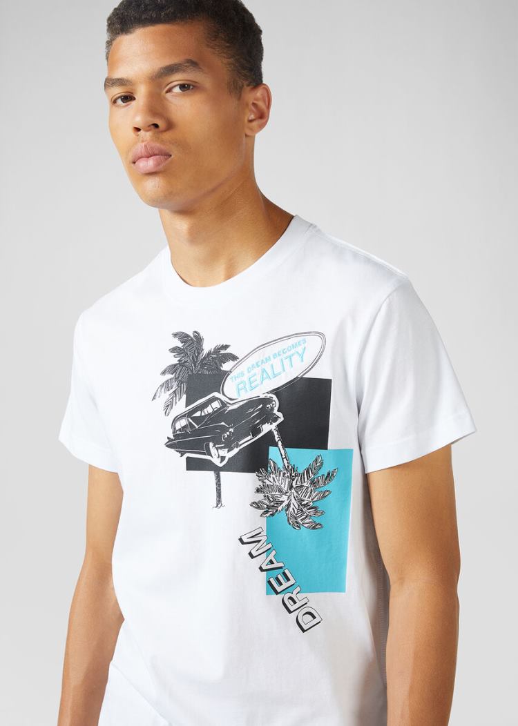 Versace Jeans Couture Palms and Cars Motif T Shirt μπλουζακια Jeans Couture ασπρα | 7HOUQPM