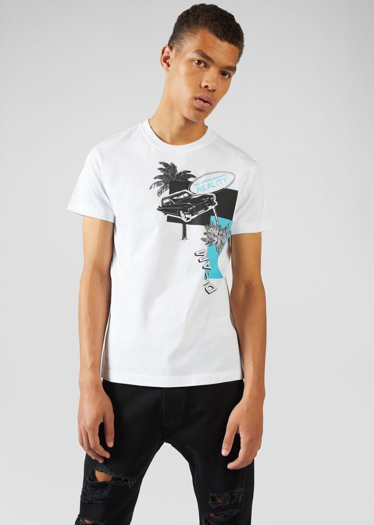 Versace Jeans Couture Palms and Cars Motif T Shirt μπλουζακια Jeans Couture ασπρα | 7HOUQPM