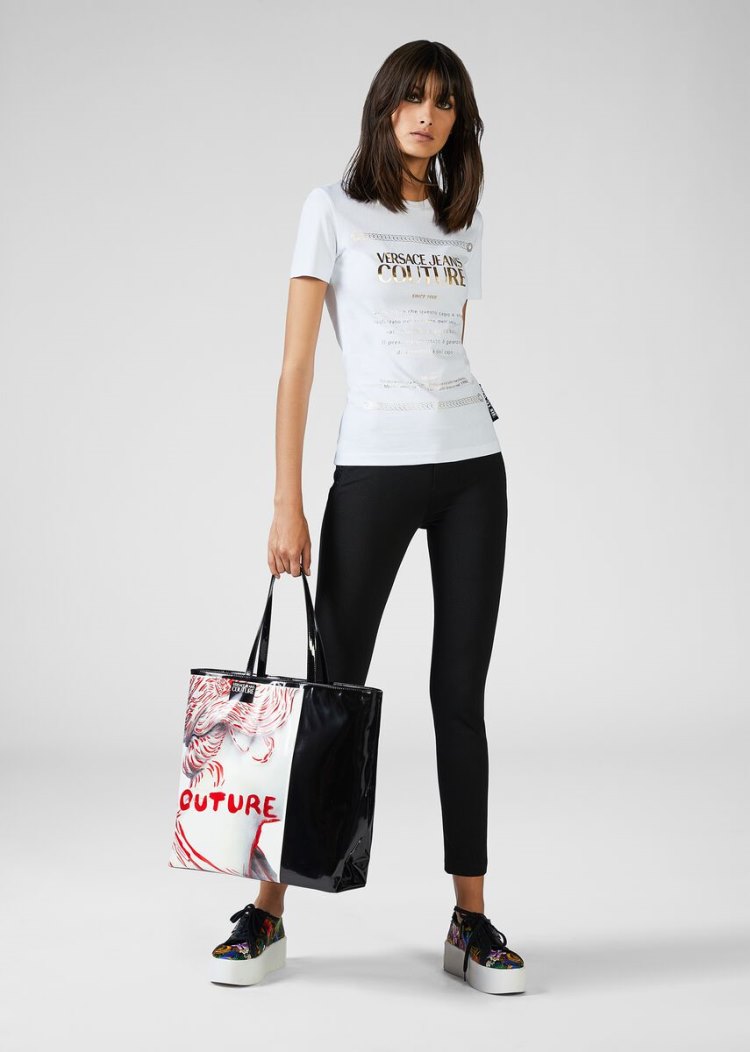 Versace Jeans Couture Printed Tote Bag τσαντα Jeans Couture μαυρα | ZLG8ZW0