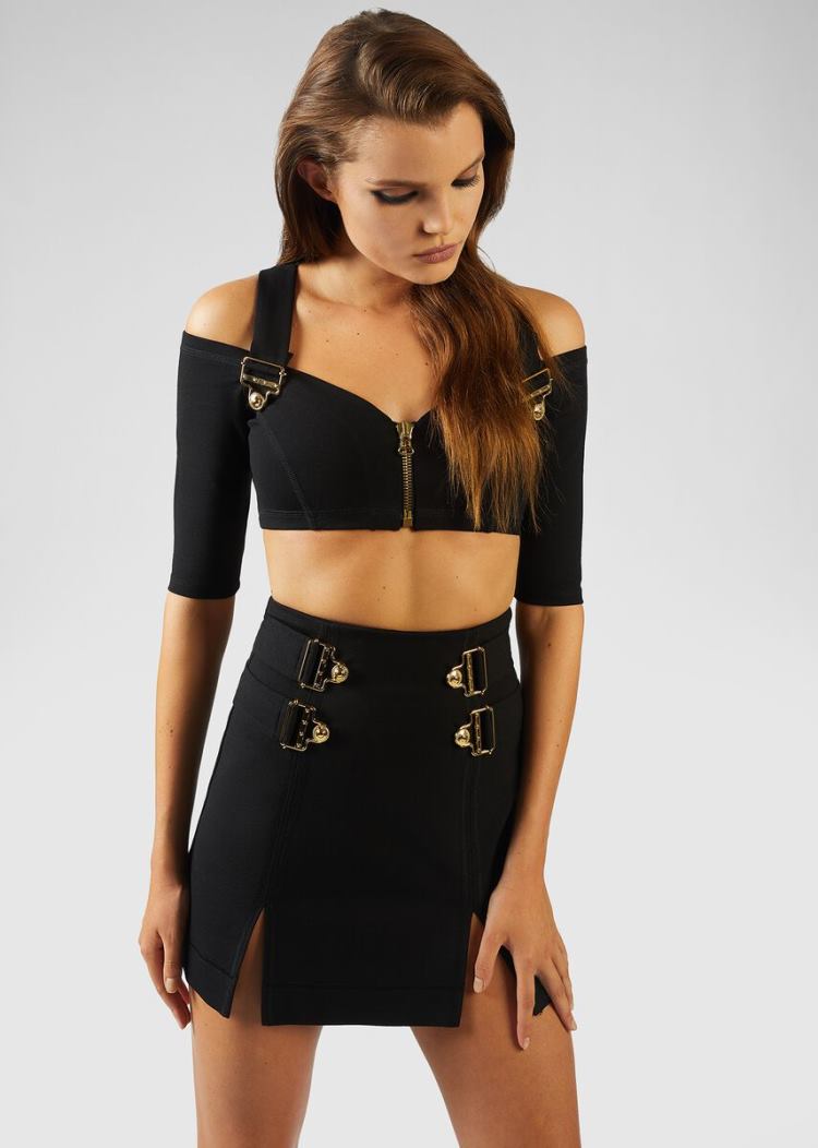 Versace Jeans Couture Salopette Hardware Accent Crop-Top Αριστος Jeans Couture μαυρα | NE1NEOE