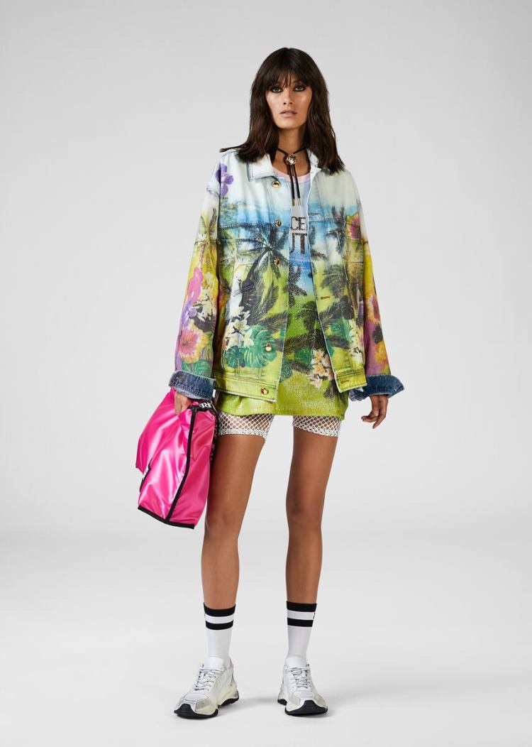 Versace Jeans Couture Sequined Tropical Island Motif T Shirt μπλουζακια Jeans Couture μπλε | FJG501U
