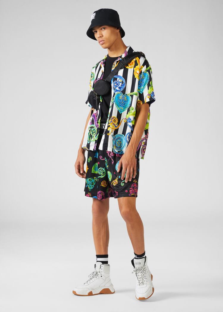 Versace Jeans Couture Striped Baroque Jewels Print Shirt πουκαμισα Jeans Couture ασπρα | J4KHNQI