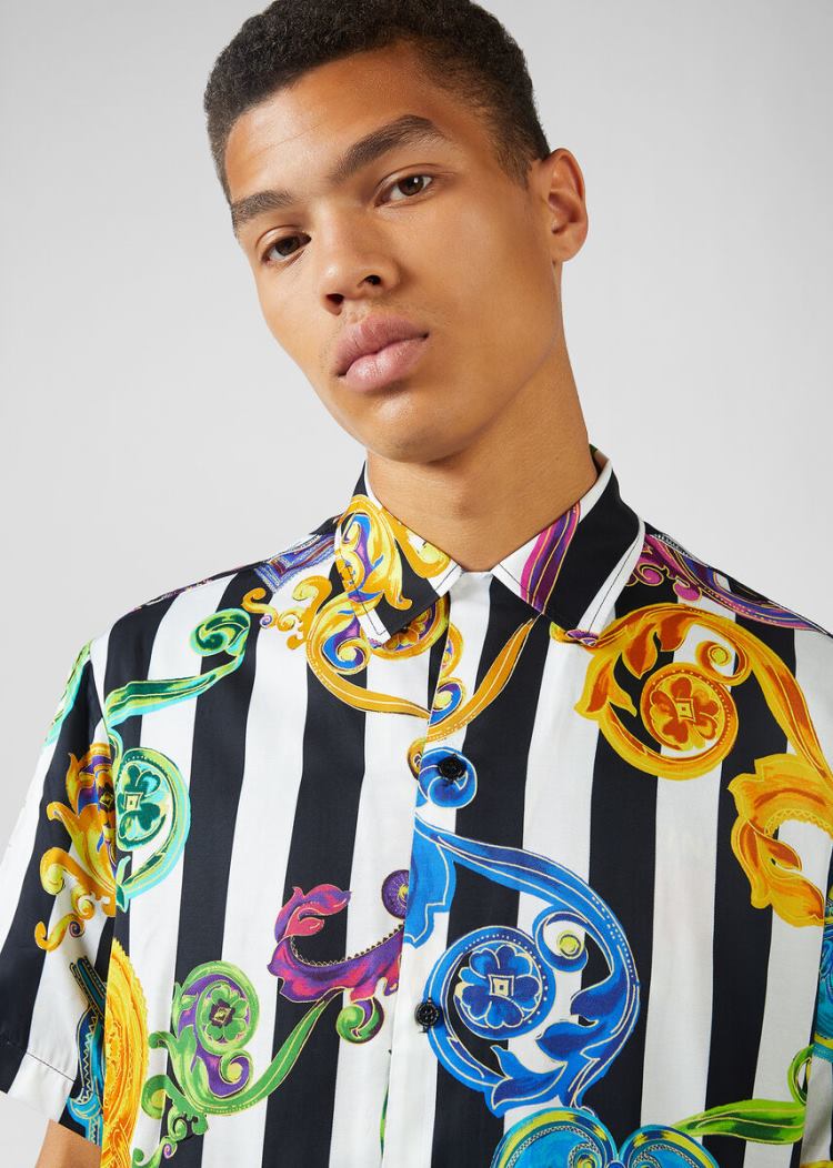 Versace Jeans Couture Striped Baroque Jewels Print Shirt πουκαμισα Jeans Couture ασπρα | J4KHNQI