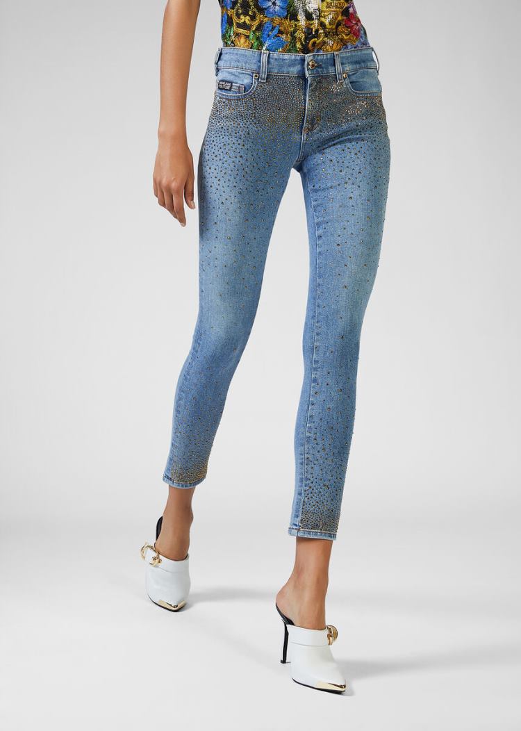 Versace Jeans Couture Studded Cropped Jeans τζιν παντελονι Jeans Couture μπλε | EUMLEVP