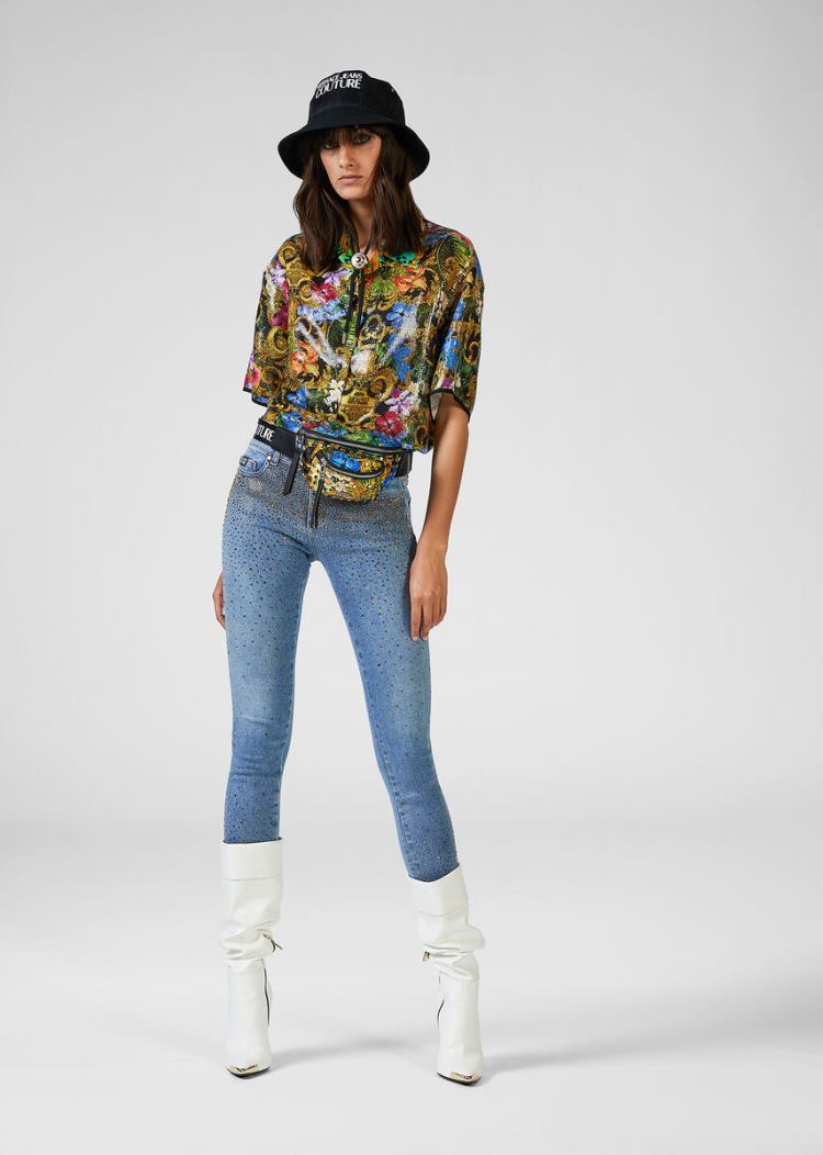 Versace Jeans Couture Studded Cropped Jeans τζιν παντελονι Jeans Couture μπλε | EUMLEVP