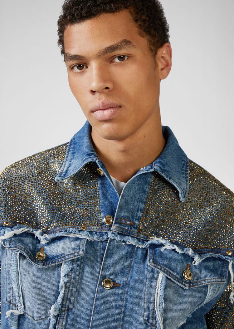 Versace Jeans Couture Studded Denim Jacket μπουφαν Jeans Couture μπλε | AW0H9O3