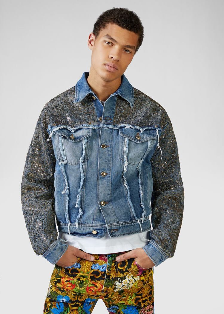 Versace Jeans Couture Studded Denim Jacket μπουφαν Jeans Couture μπλε | AW0H9O3