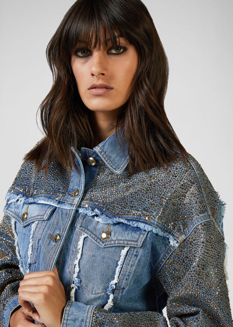 Versace Jeans Couture Studded Denim Jacket μπουφαν Jeans Couture μπλε | VINCYT3