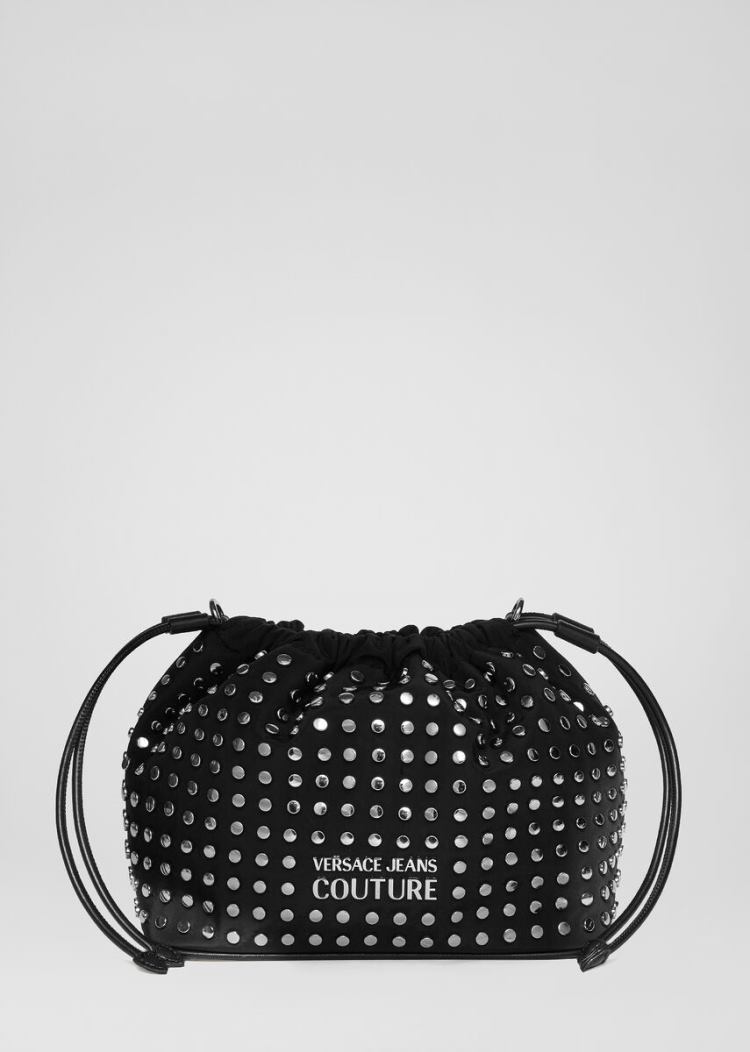 Versace Jeans Couture Studded Logo Bucket Bag τσαντα Jeans Couture μαυρα | F7TQ3SA