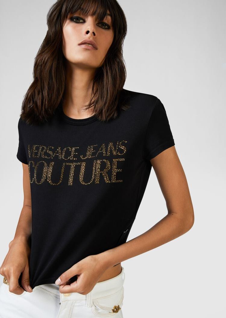 Versace Jeans Couture Studded Logo T Shirt μπλουζακια Jeans Couture μαυρα | 5MEGSG9