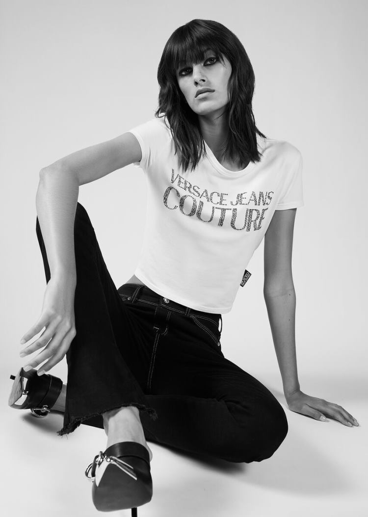 Versace Jeans Couture Studded Logo T Shirt μπλουζακια Jeans Couture ασπρα | YYHLQMY