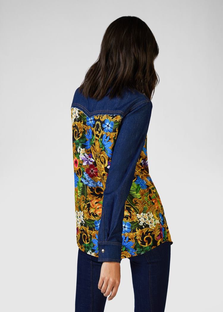Versace Jeans Couture Tropical Baroque Insert Denim Shirt πουκαμισα Jeans Couture Πολύχρωμο | FMHA60V