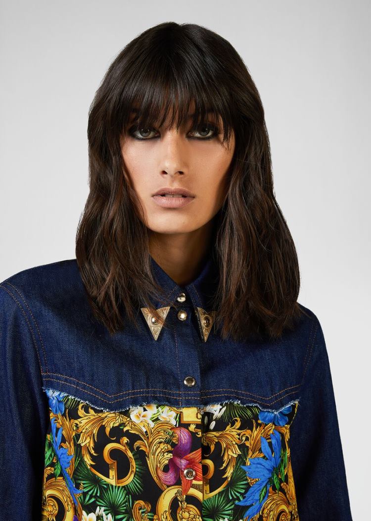 Versace Jeans Couture Tropical Baroque Insert Denim Shirt πουκαμισα Jeans Couture Πολύχρωμο | FMHA60V
