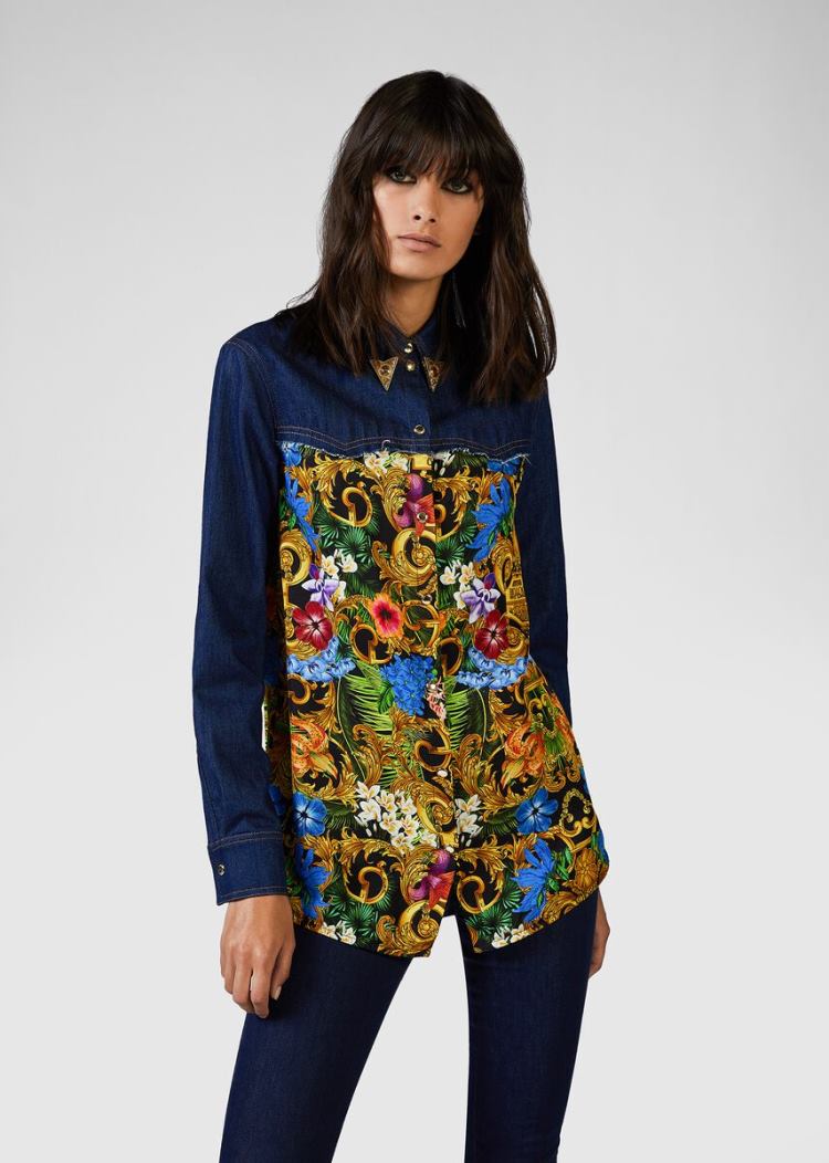 Versace Jeans Couture Tropical Baroque Insert Denim Shirt πουκαμισα Jeans Couture Πολύχρωμο | FMHA60V