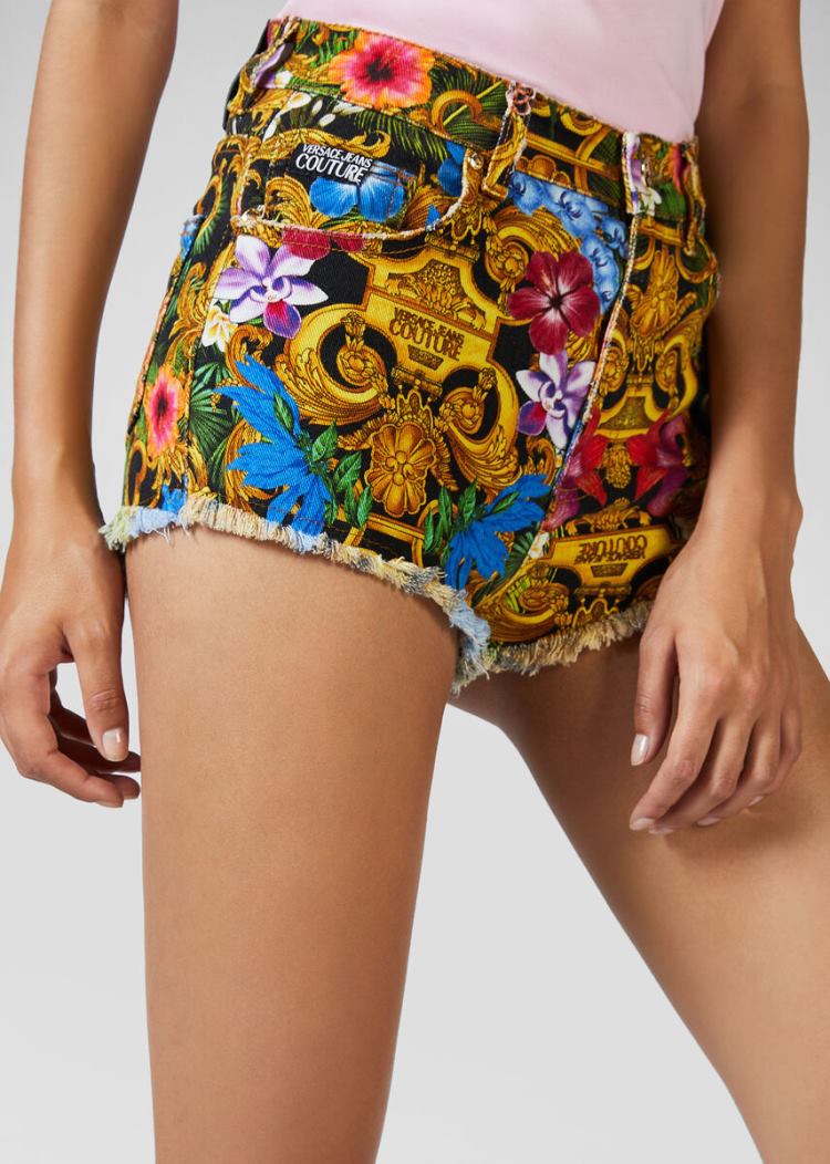 Versace Jeans Couture Tropical Baroque Print Denim Shorts σορτσ Jeans Couture Πολύχρωμο | 0A6O0HV