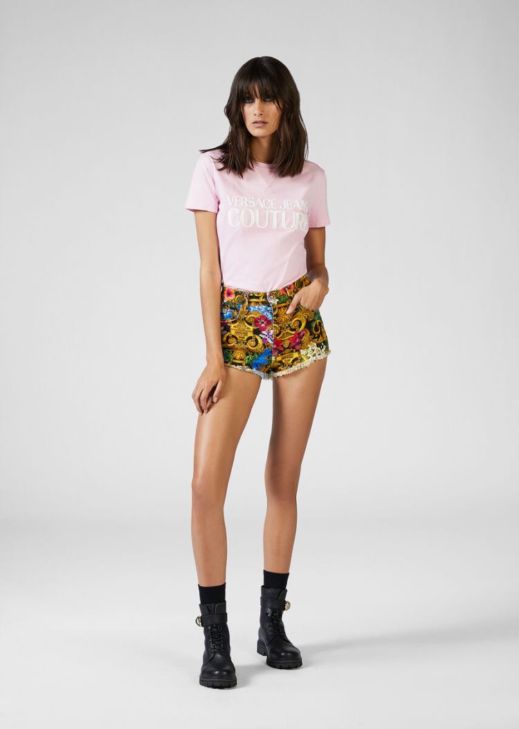 Versace Jeans Couture Tropical Baroque Print Denim Shorts σορτσ Jeans Couture Πολύχρωμο | 0A6O0HV