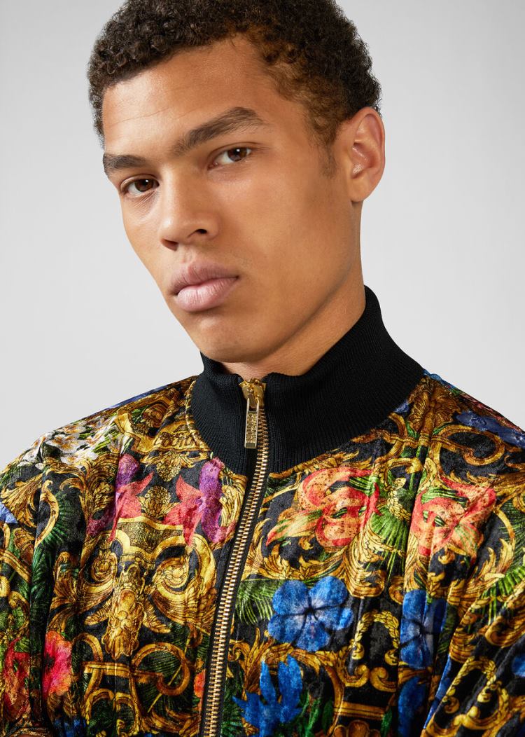 Versace Jeans Couture Tropical Baroque Print Velvet Sweatshirt μπουφαν Jeans Couture Πολύχρωμο | 1NKOY5V
