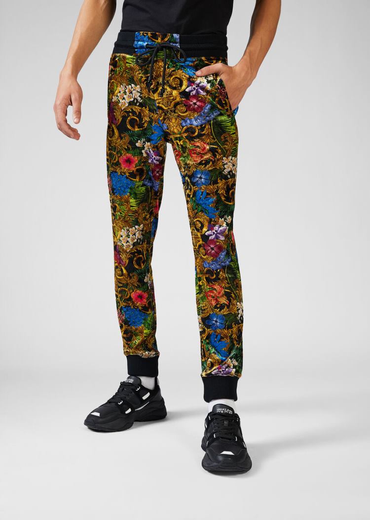 Versace Jeans Couture Tropical Baroque Print Velvet Trackpants παντελόνι Jeans Couture Πολύχρωμο | 3OQAVKH