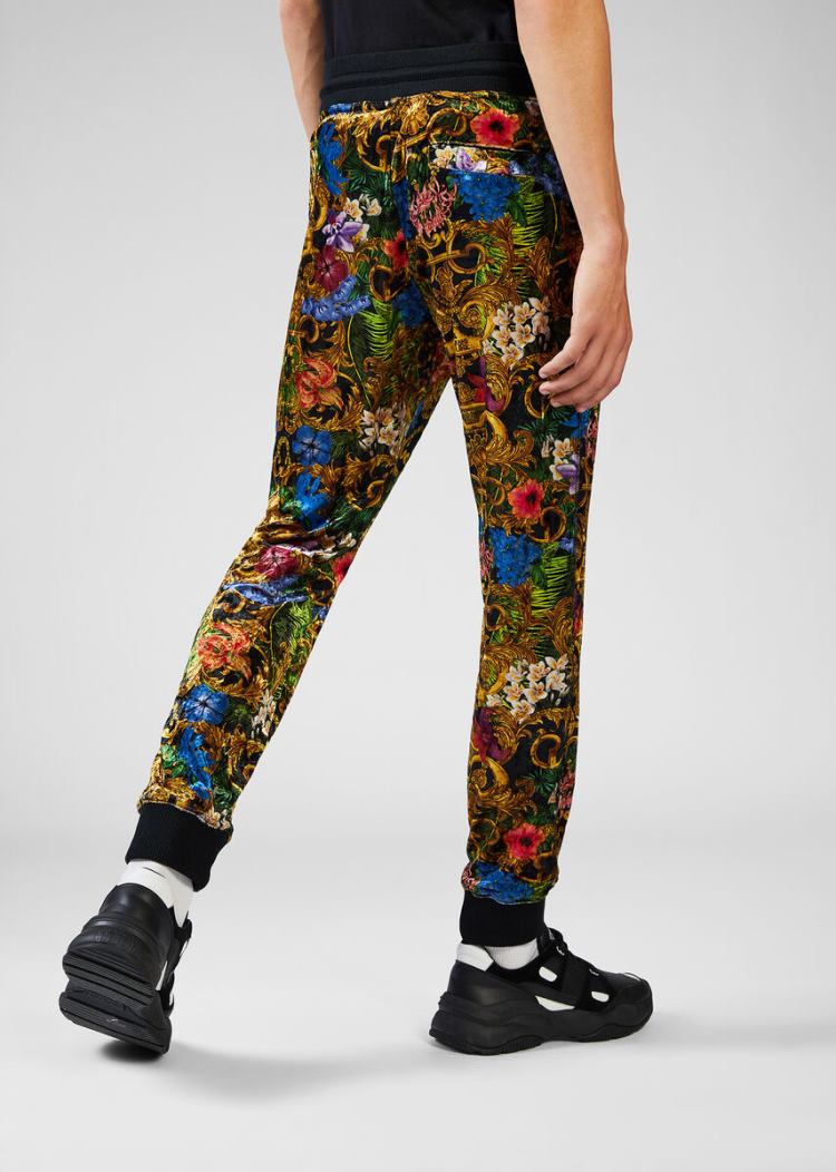Versace Jeans Couture Tropical Baroque Print Velvet Trackpants παντελόνι Jeans Couture Πολύχρωμο | 3OQAVKH