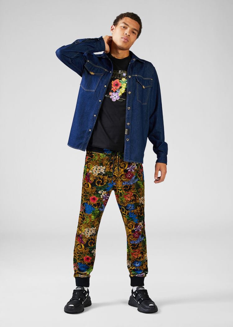 Versace Jeans Couture Tropical Baroque Print Velvet Trackpants παντελόνι Jeans Couture Πολύχρωμο | 3OQAVKH