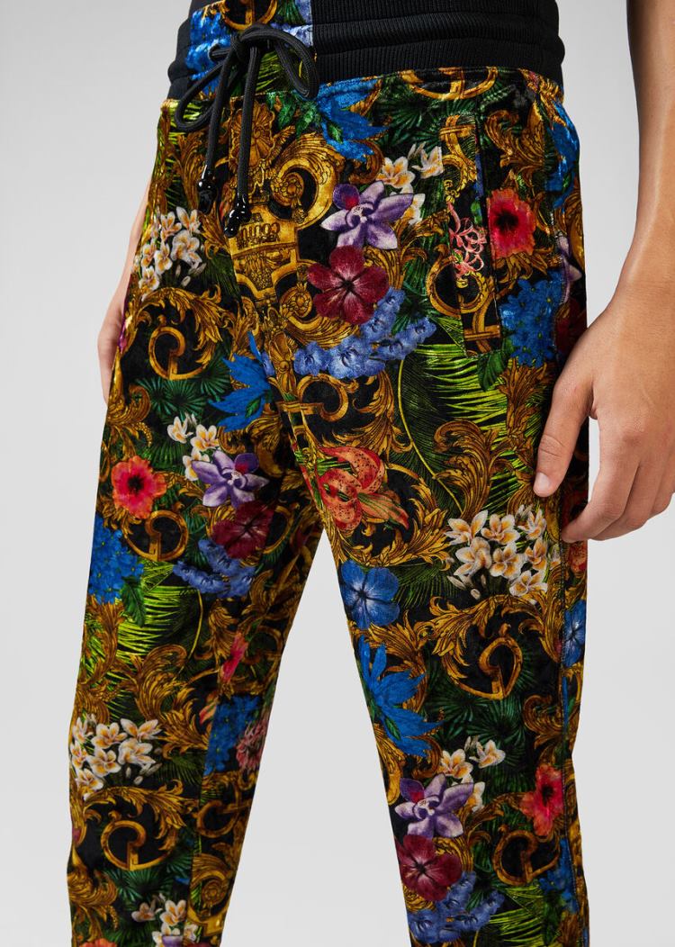 Versace Jeans Couture Tropical Baroque Print Velvet Trackpants παντελόνι Jeans Couture Πολύχρωμο | 3OQAVKH