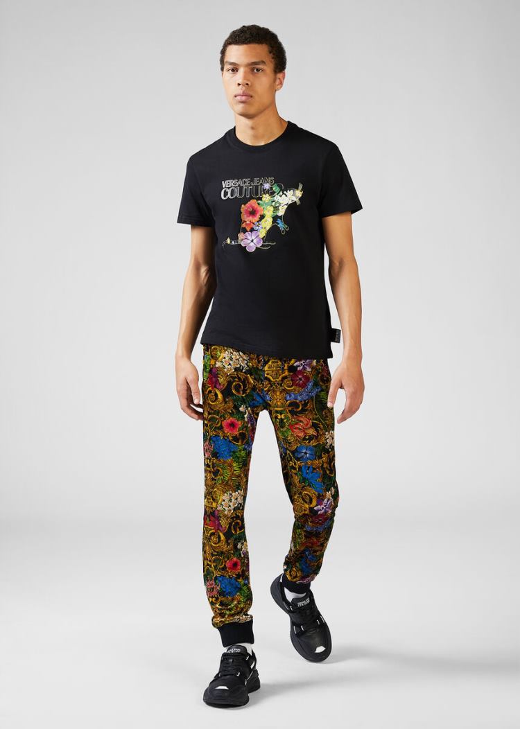 Versace Jeans Couture Tropical Baroque Print Velvet Trackpants παντελόνι Jeans Couture Πολύχρωμο | 3OQAVKH