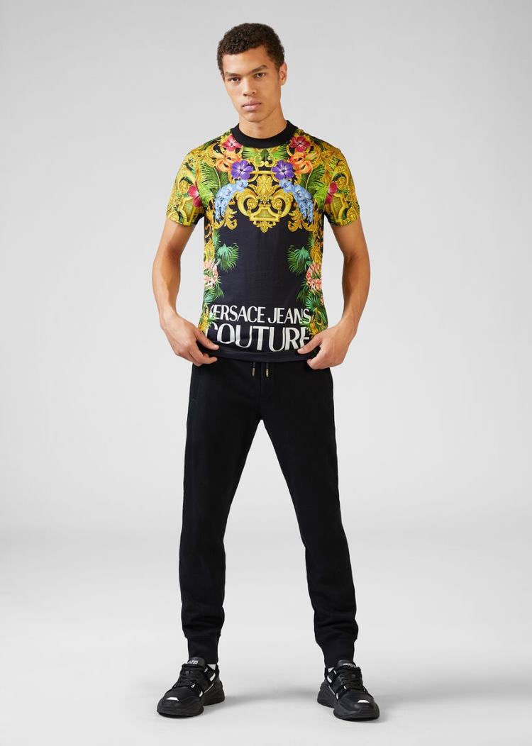 Versace Jeans Couture Tropical Baroque Print T Shirt μπλουζακια Jeans Couture μαυρα | JJE55DR