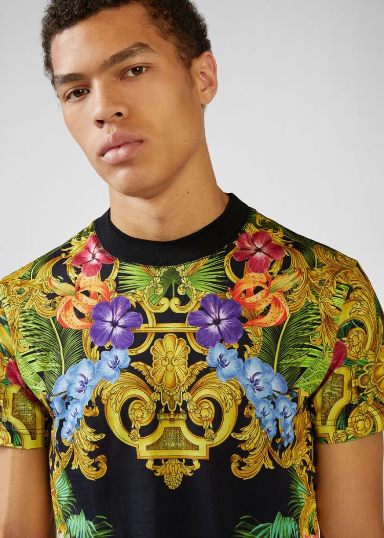 Versace Jeans Couture Tropical Baroque Print T Shirt μπλουζακια Jeans Couture μαυρα | JJE55DR