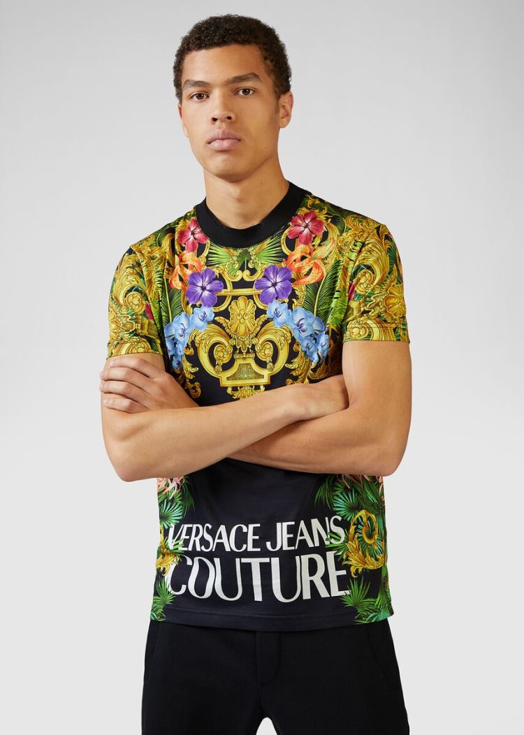 Versace Jeans Couture Tropical Baroque Print T Shirt μπλουζακια Jeans Couture μαυρα | JJE55DR