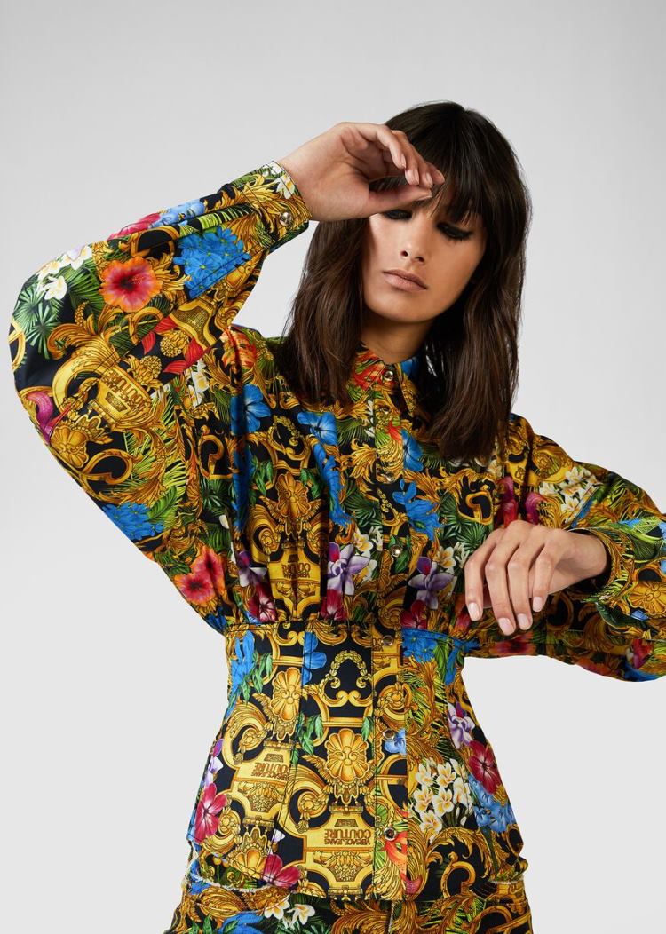 Versace Jeans Couture Tropical Baroque Print Denim Shirt πουκαμισα Jeans Couture Πολύχρωμο | V2YJJWF
