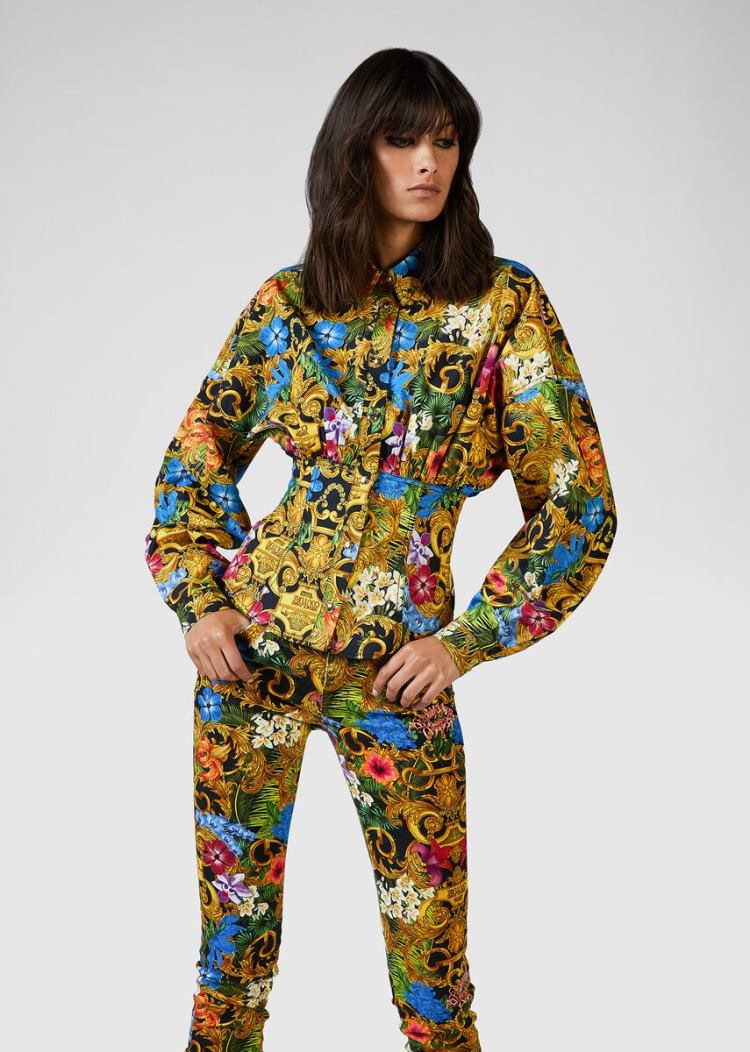 Versace Jeans Couture Tropical Baroque Print Denim Shirt πουκαμισα Jeans Couture Πολύχρωμο | V2YJJWF