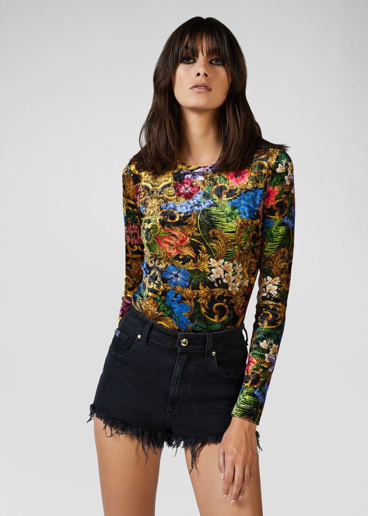 Versace Jeans Couture Tropical Baroque Print Long Sleeve Top Αριστος Jeans Couture Πολύχρωμο | WVLA6IT