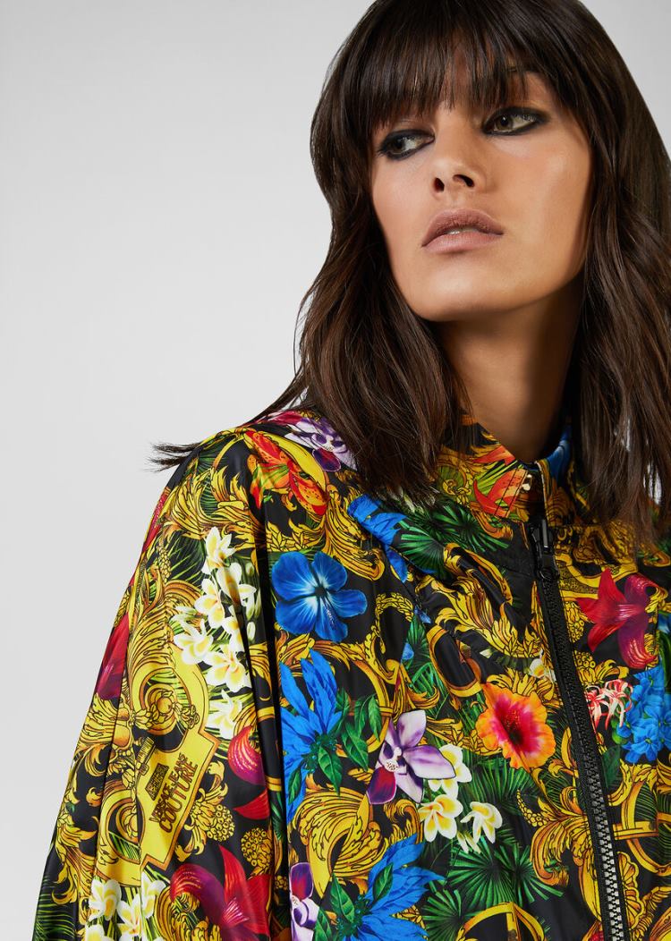 Versace Jeans Couture Tropical Baroque Print Windbreaker Windbreaker Jeans Couture μαυρα | ZGLF0CV