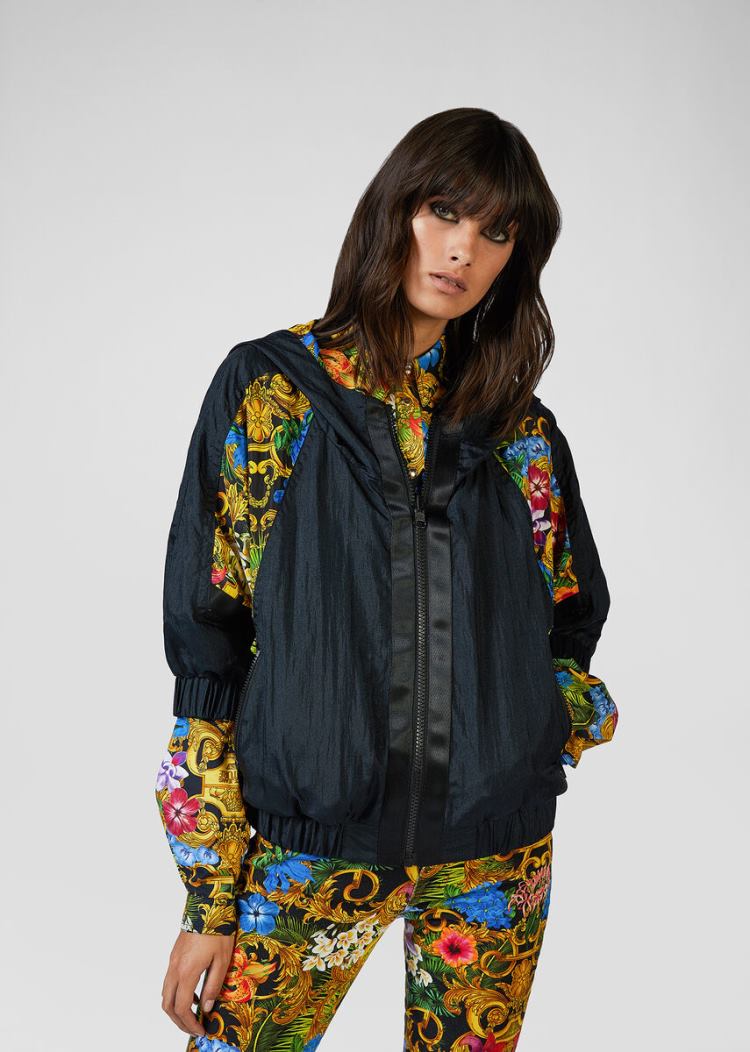 Versace Jeans Couture Tropical Baroque Print Windbreaker Windbreaker Jeans Couture μαυρα | ZGLF0CV