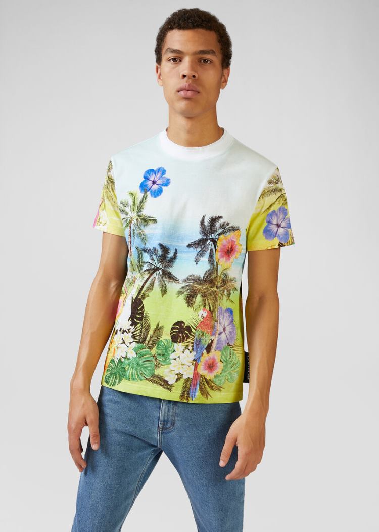 Versace Jeans Couture Tropical Island Print T Shirt μπλουζακια Jeans Couture μπλε | P8QTNY9