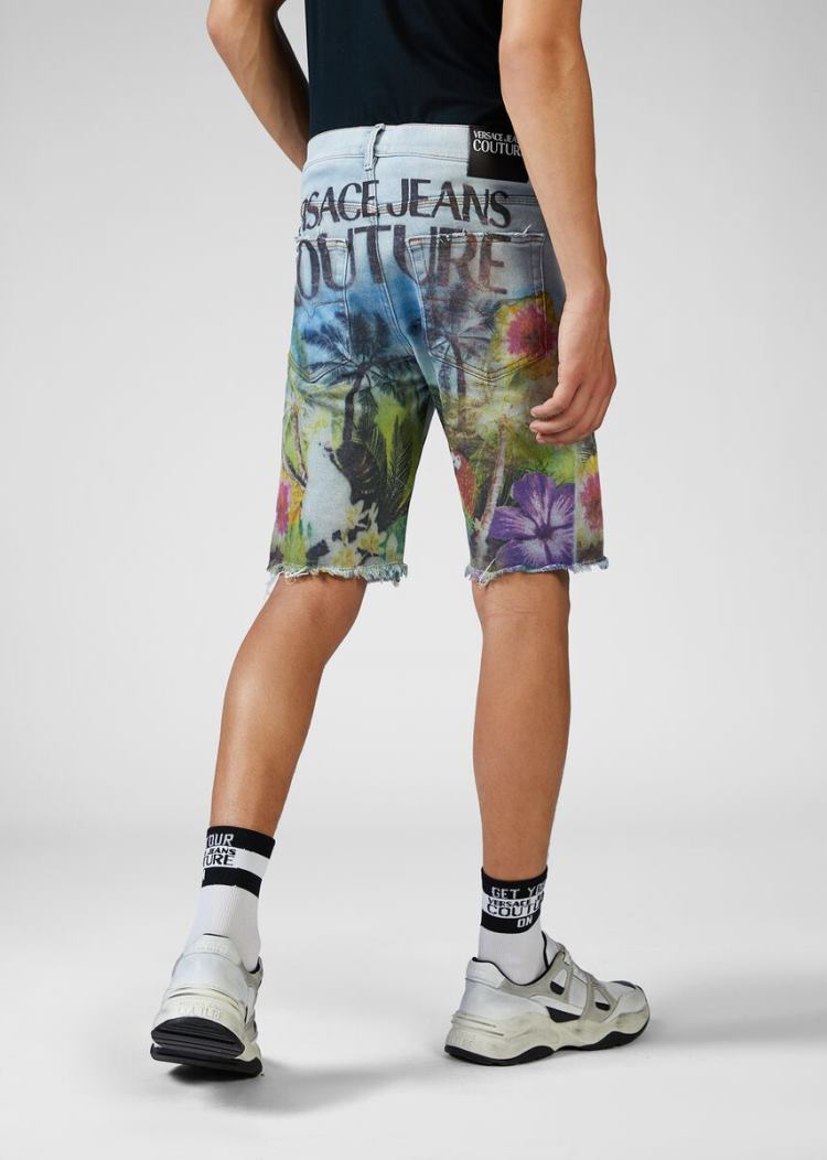Versace Jeans Couture Tropical Parrots Print Denim Shorts σορτσ Jeans Couture μπλε | IM6PYX4