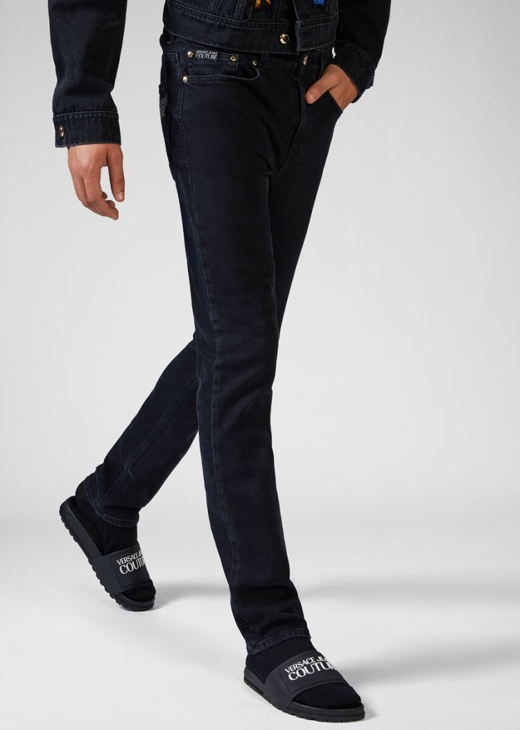 Versace Jeans Couture Tropical Parrots Pocket Jeans τζιν παντελονι Jeans Couture μαυρα | M7FZ3TB