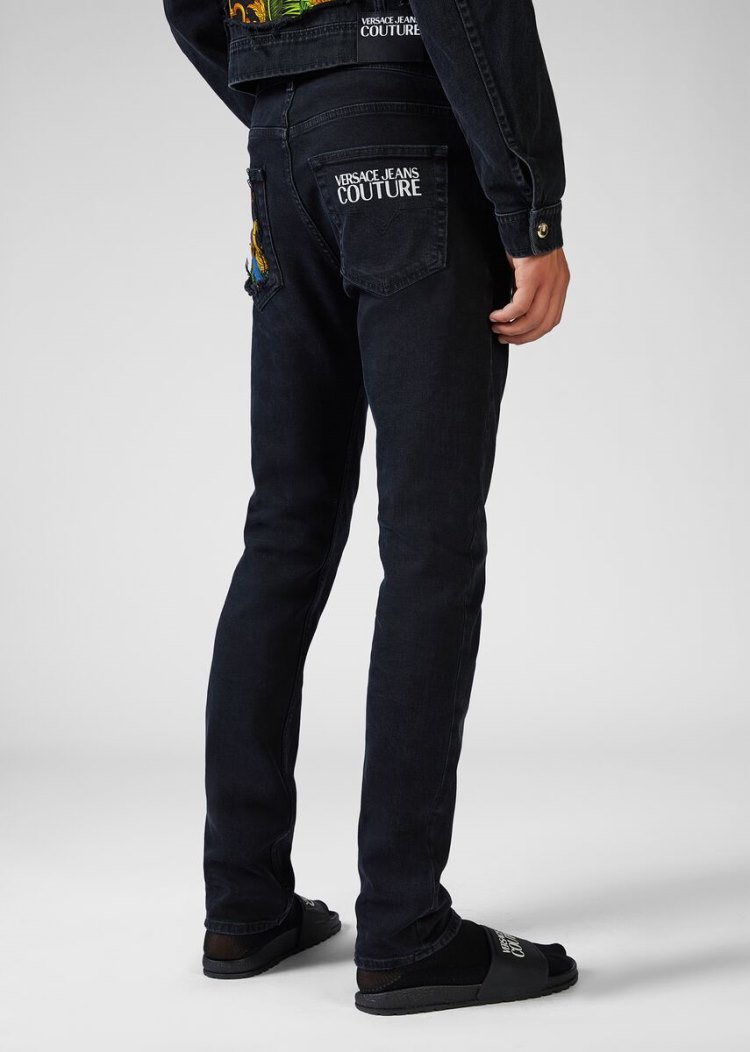 Versace Jeans Couture Tropical Parrots Pocket Jeans τζιν παντελονι Jeans Couture μαυρα | M7FZ3TB