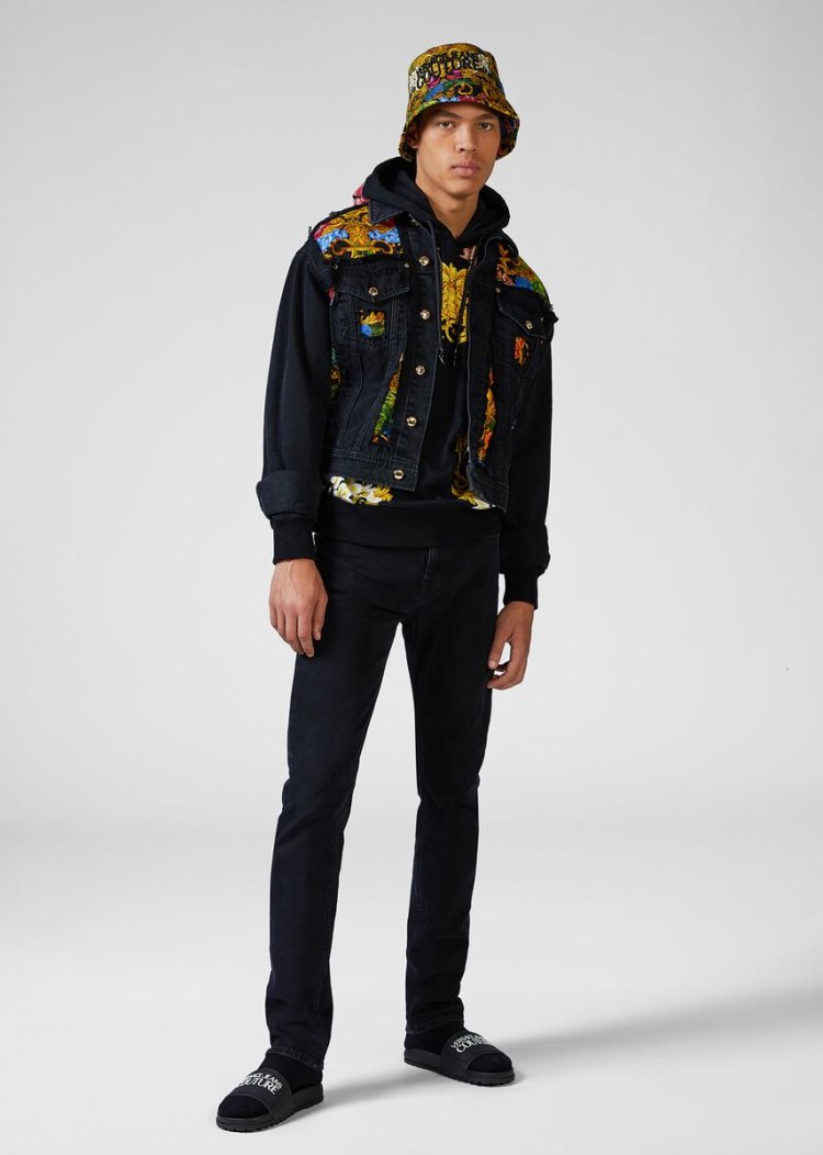 Versace Jeans Couture Tropical Parrots Pocket Jeans τζιν παντελονι Jeans Couture μαυρα | M7FZ3TB