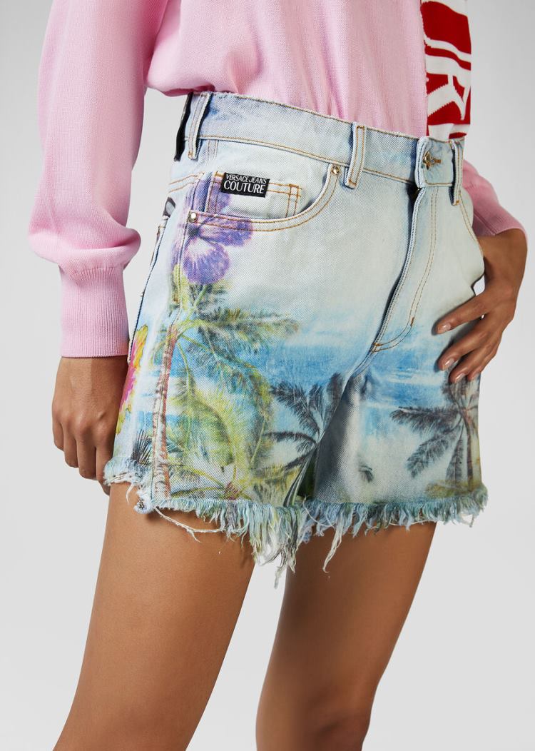 Versace Jeans Couture Tropical Parrots Print Denim Shorts σορτσ Jeans Couture μπλε | NVAWEZH