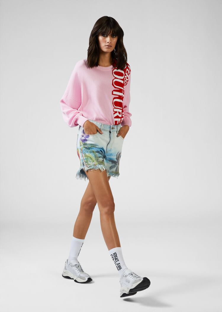 Versace Jeans Couture Tropical Parrots Print Denim Shorts σορτσ Jeans Couture μπλε | NVAWEZH