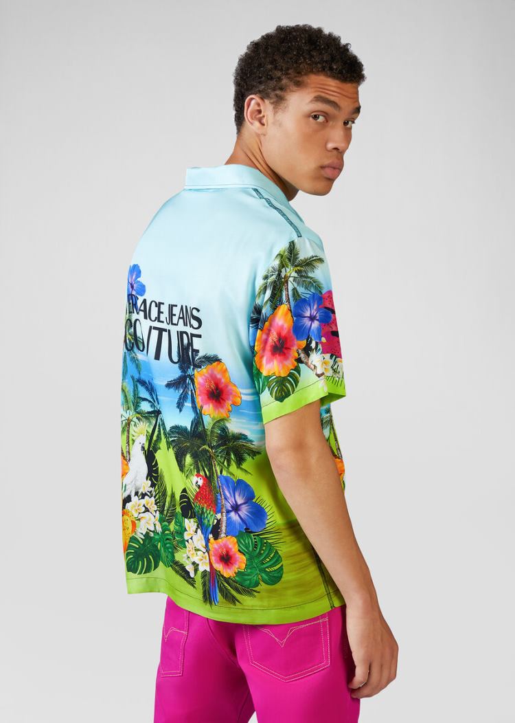 Versace Jeans Couture Tropical Parrots Print Shirt πουκαμισα Jeans Couture μπλε | UFQPB3C