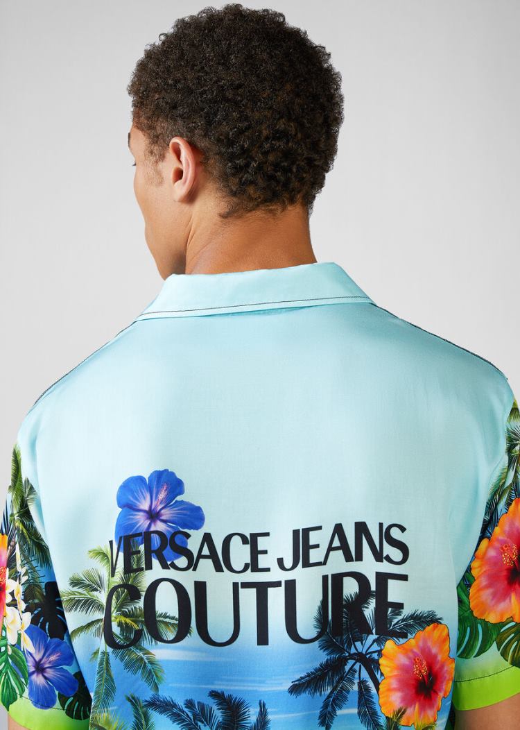 Versace Jeans Couture Tropical Parrots Print Shirt πουκαμισα Jeans Couture μπλε | UFQPB3C