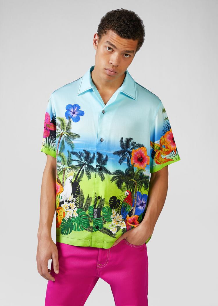 Versace Jeans Couture Tropical Parrots Print Shirt πουκαμισα Jeans Couture μπλε | UFQPB3C