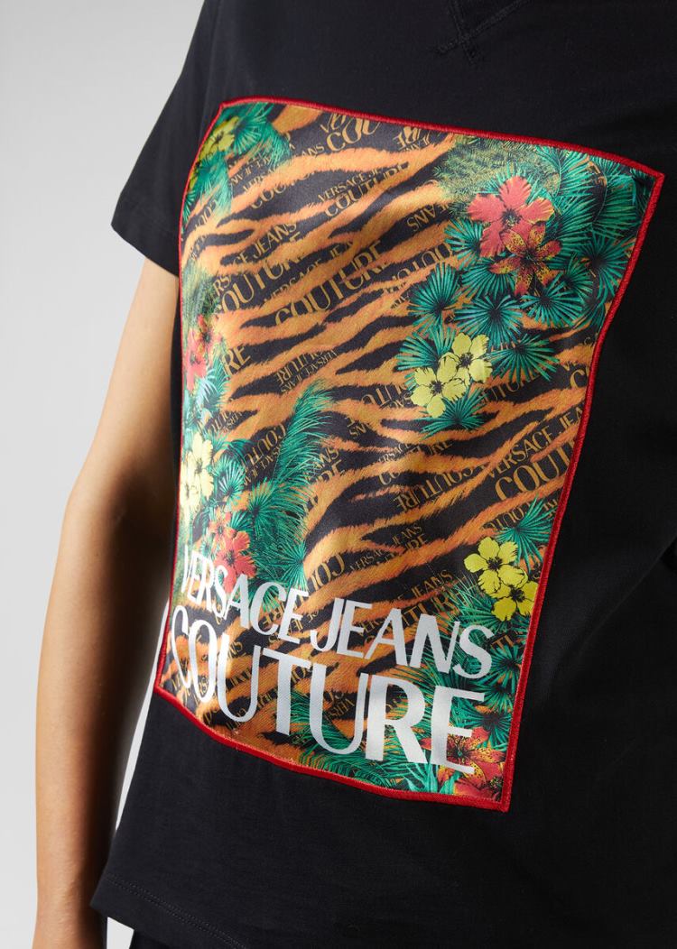 Versace Jeans Couture Tropical Tiger Print T Shirt μπλουζακια Jeans Couture μαυρα | 8WHYTRQ