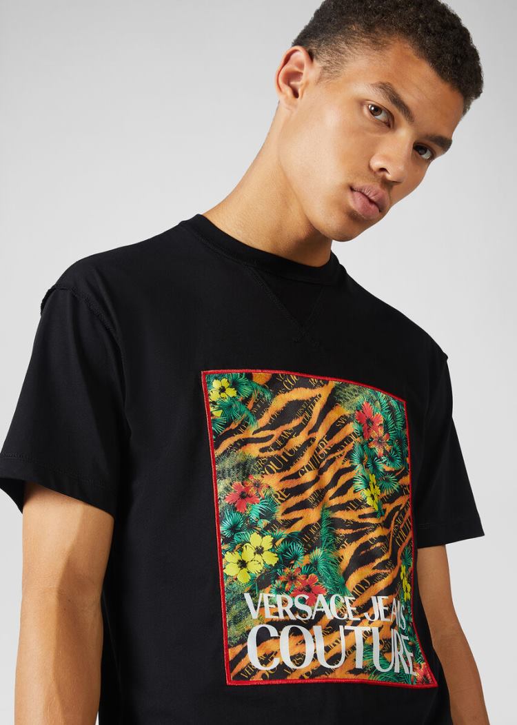 Versace Jeans Couture Tropical Tiger Print T Shirt μπλουζακια Jeans Couture μαυρα | WTQTPU6