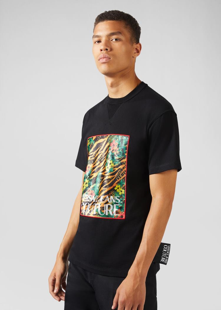 Versace Jeans Couture Tropical Tiger Print T Shirt μπλουζακια Jeans Couture μαυρα | WTQTPU6