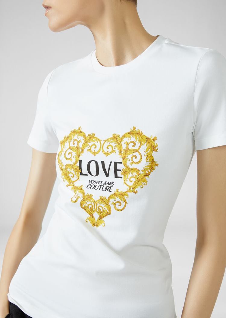 Versace Jeans Couture Valentine's Day Logo T Shirt μπλουζακια Jeans Couture ασπρα | 0ZF8XY1